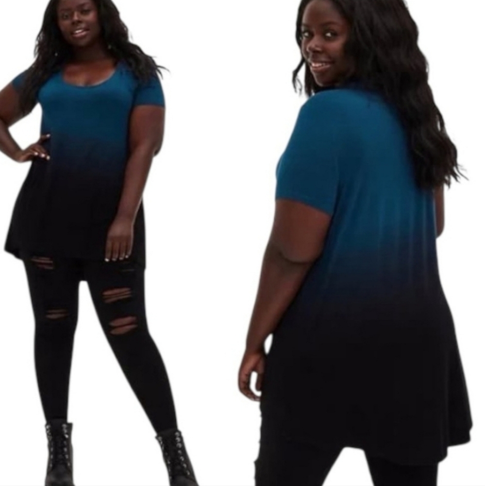 Torrid 6x Super Soft Teal Dip-Dye Hi-lo Tee - Picture 2 of 7